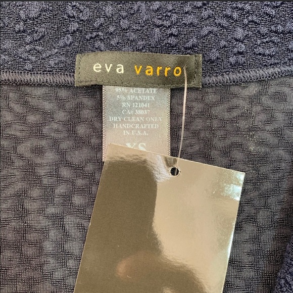 EVA VARRO 3/4 SLV. EMPIRE WAIST ONE BUTTON JACKET, NAVY PEBBLES - Picture 3 of 4